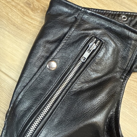 Black Leather Motorcycle Chaps Size Small - Picture 7 of 7